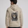 Man wearing the Desert Dust Mushroom Tabby Heavyweight Hoodie, back view