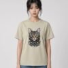 Woman wearing the Stone Mushroom Tabby Tee, front view