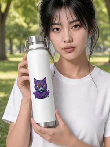 Mycelial Mind Copper Bottle in white held by model in the park