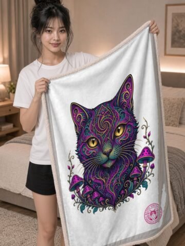 Mycelial Mind Sherpa Blanket held by model