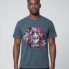 Man wearing the Deep Teal Neon Heartbreak garment-dyed tee, front view showing the neon heart design