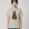 Woman wearing the Stone Noble Cat Garment-Dyed Tee, front view
