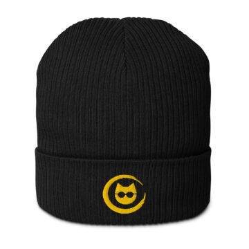 Keanu Gold Logo Beanie in Black – front view
