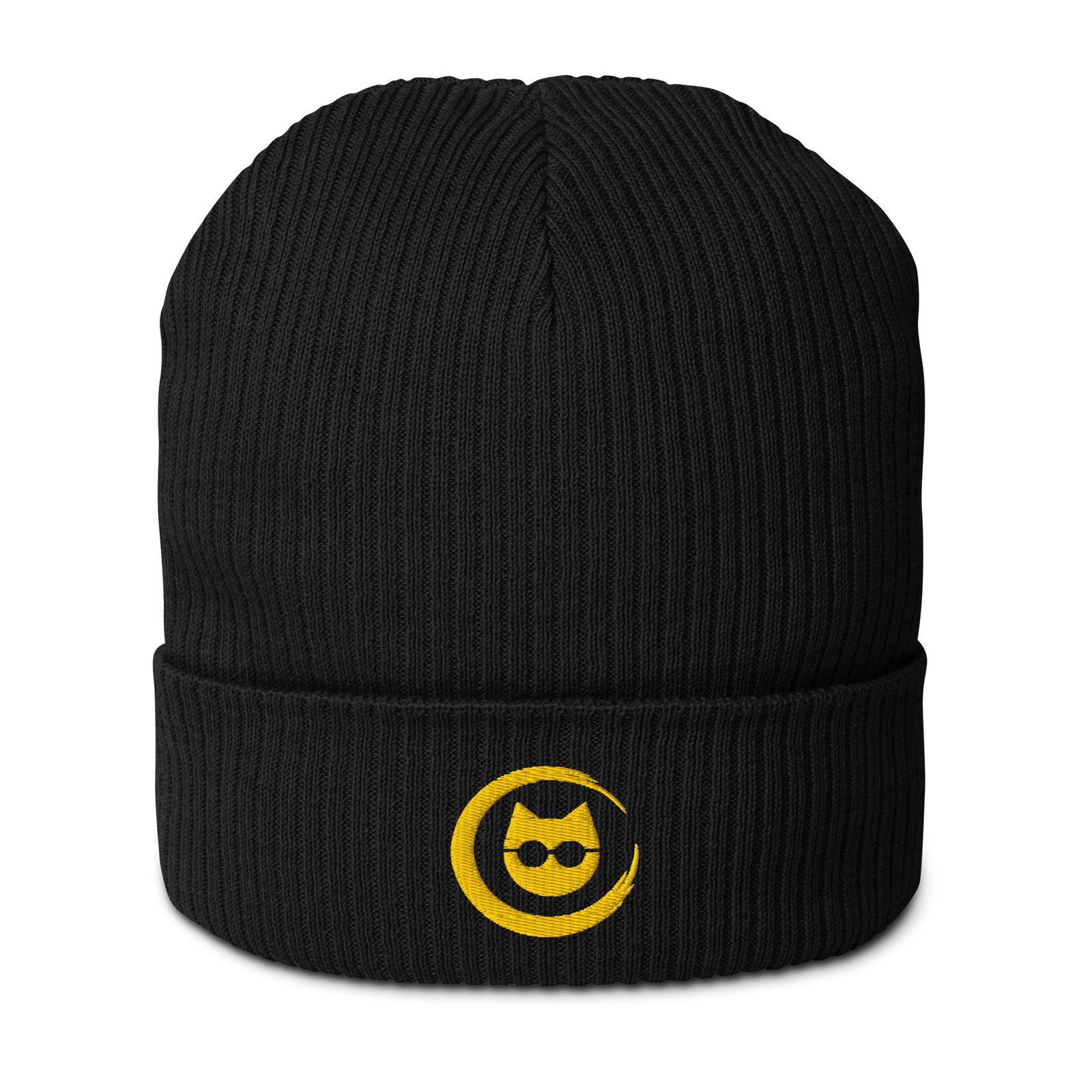 Keanu Gold Logo Beanie in Black – front view