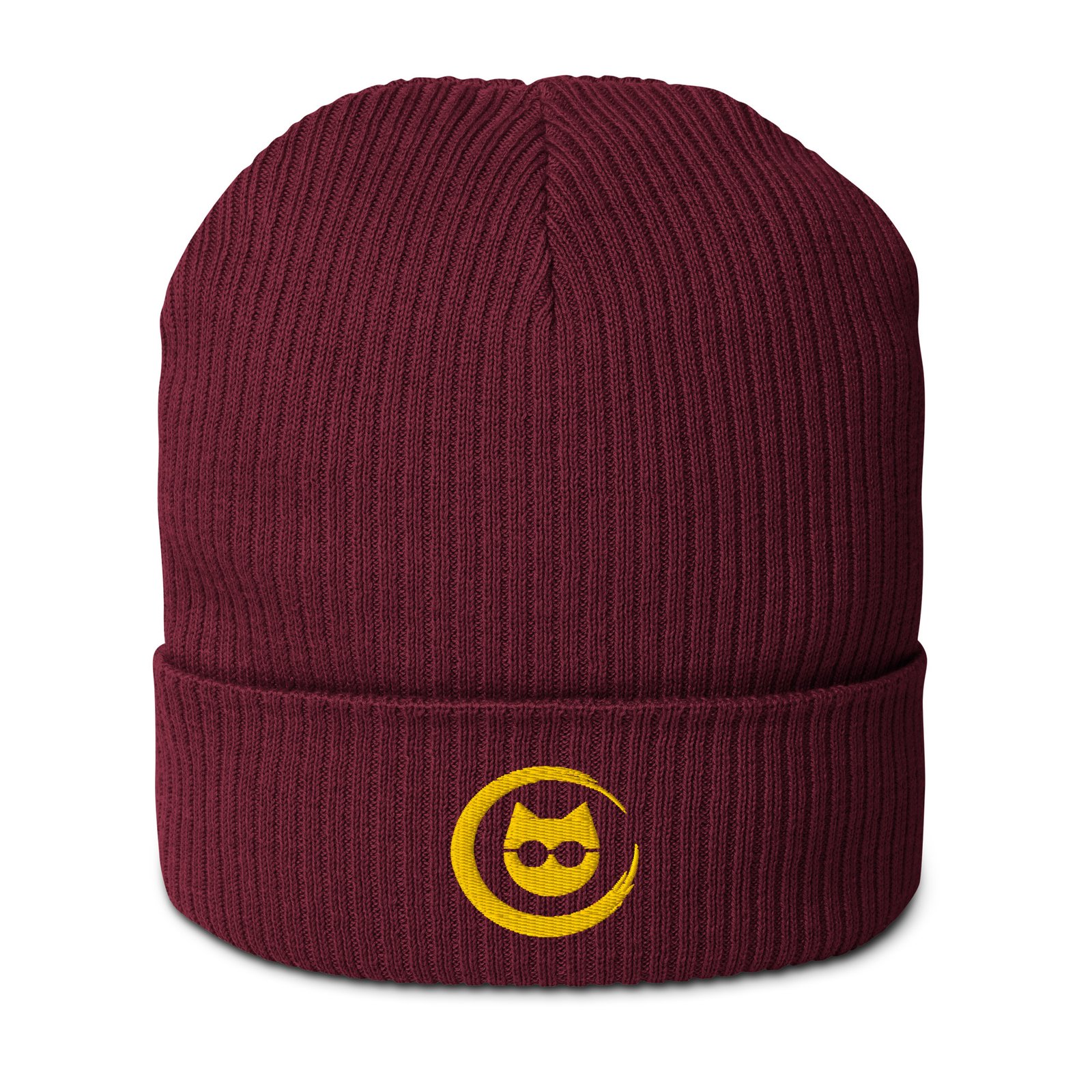 Keanu Gold Logo Beanie in Burgundy – front view
