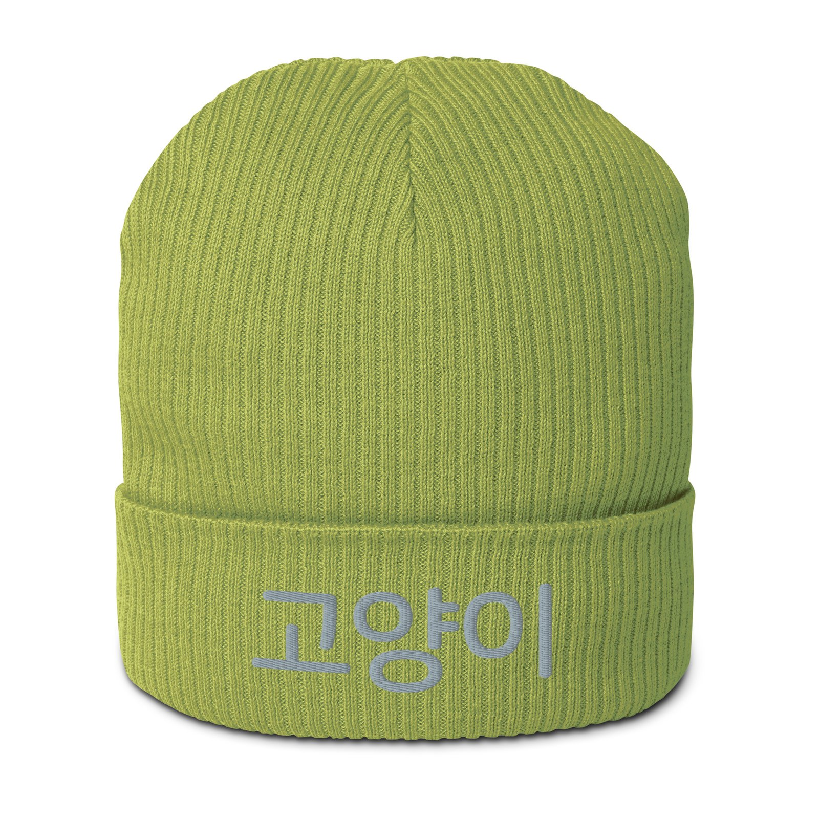K Cat Beanie in Leaf Green – front view