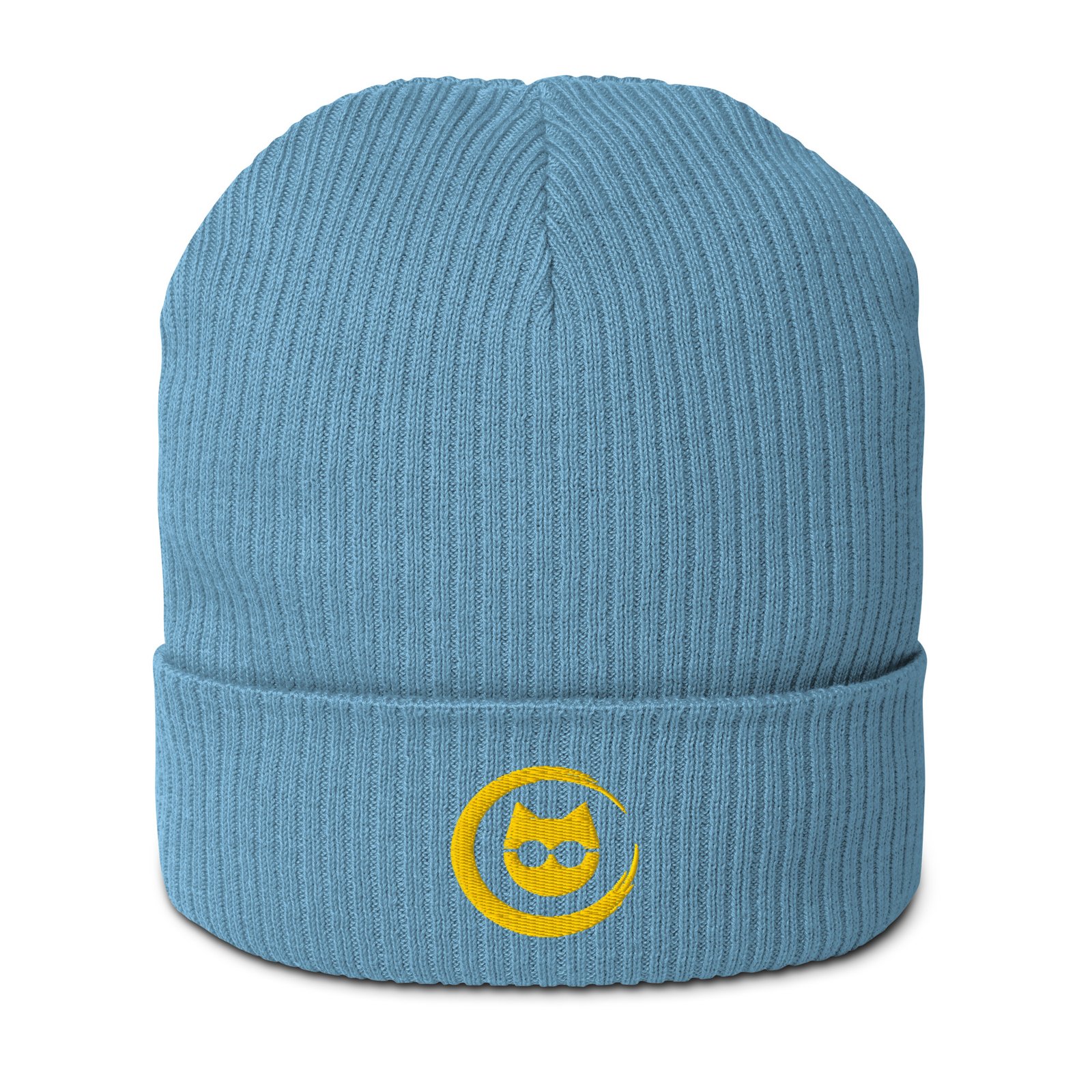 Keanu Gold Logo Beanie in Light Avio Blue – front view