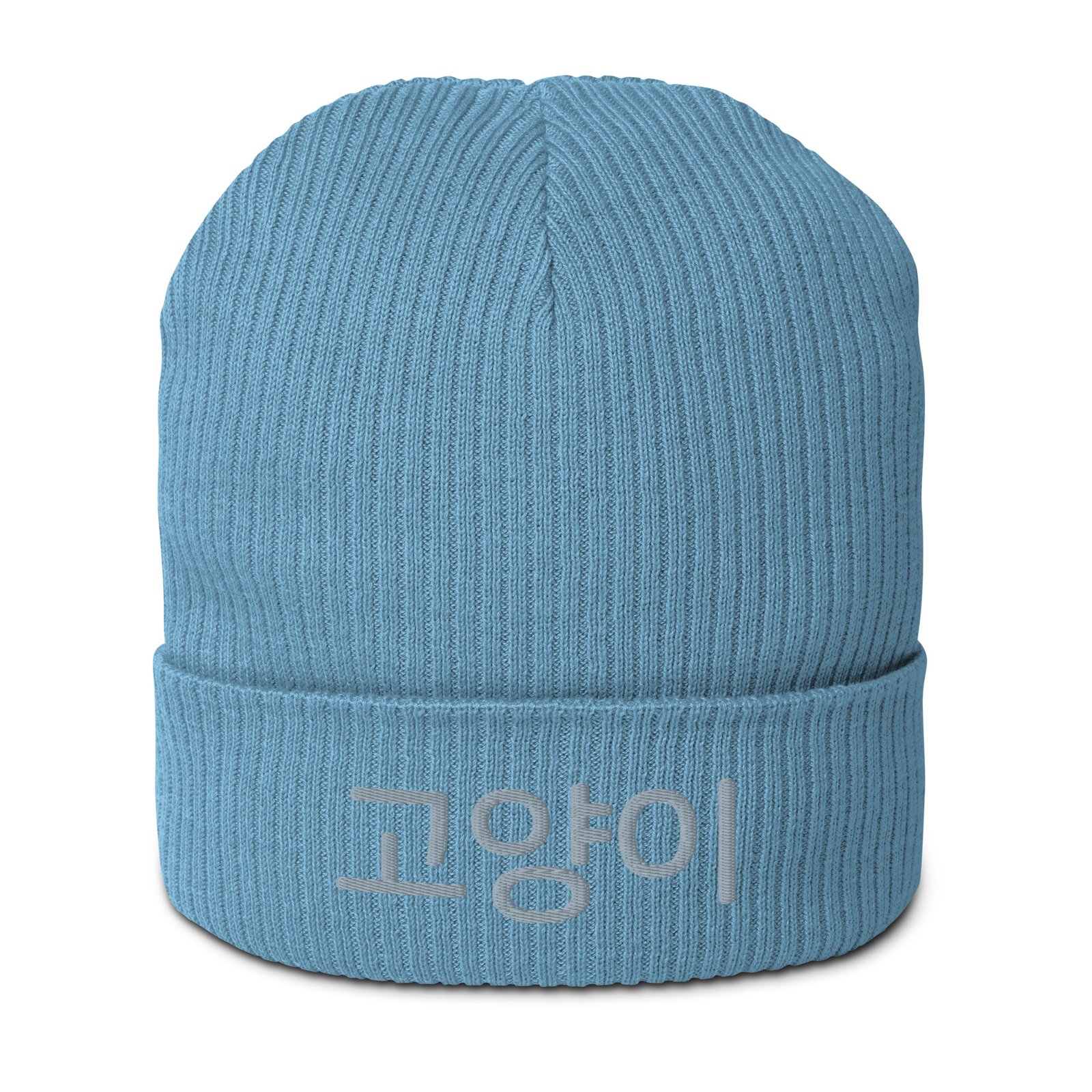 K Cat Beanie in Light Avio Blue – front view