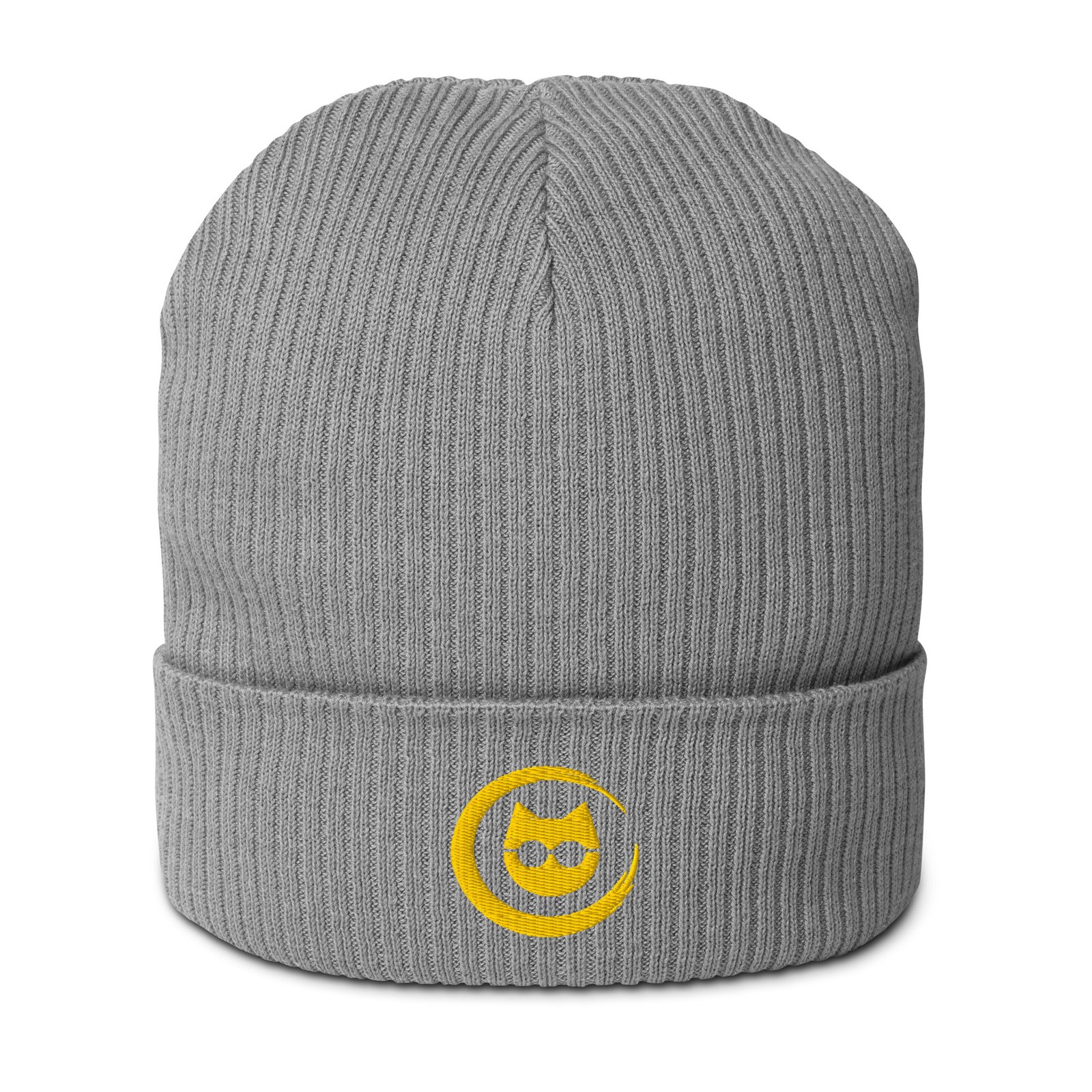 Keanu Gold Logo Beanie in Light Grey – front view