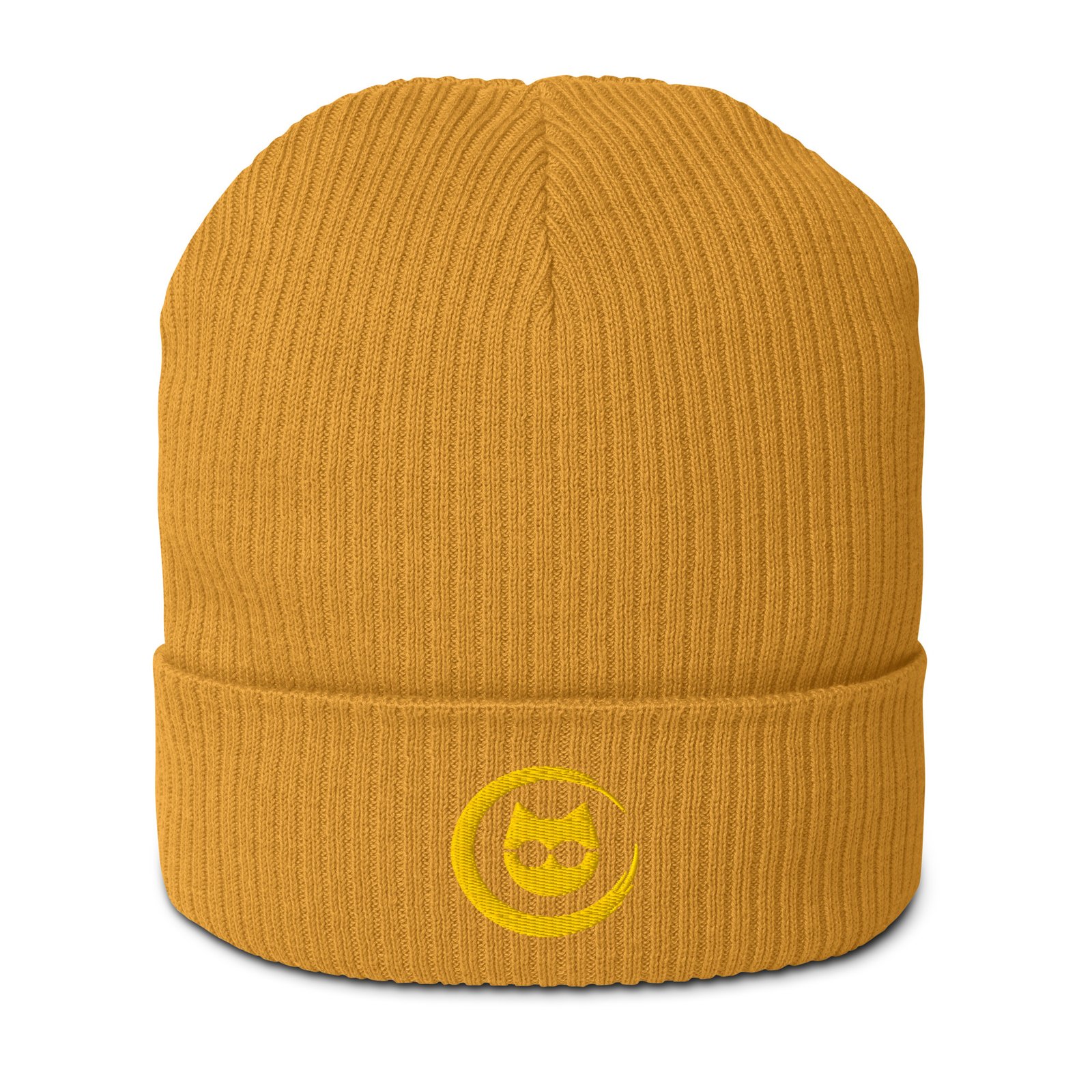 Keanu Gold Logo Beanie in Mustard Yellow – front view