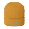 K Cat Beanie in Mustard Yellow – front view