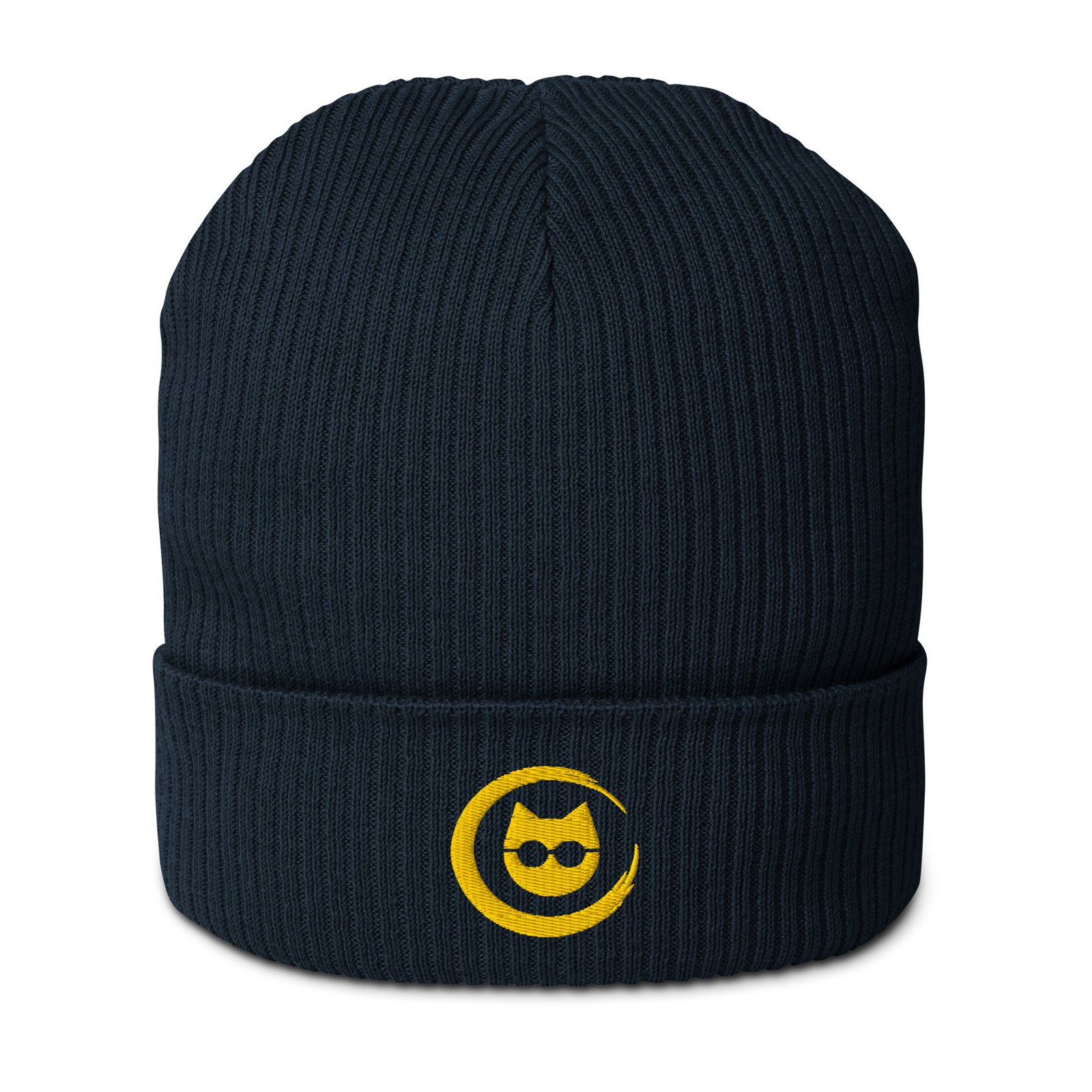 Keanu Gold Logo Beanie in Oxford Navy – front view