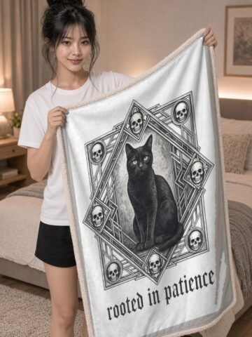 Patience & Poison Sherpa Blanket held by model