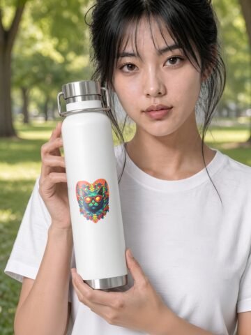 Prism Copper Bottle in white held by model in the park