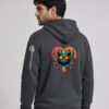 Prism Midweight Hoodie in Anthracite, man model back: Keanu in sunglasses inside a red-to-orange prism heart with geometric leaves