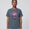 Woman wearing the Deep Teal Prismatic Awakening Garment-Dyed Tee, front view