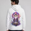 Man wearing the White Prismatic Awakening Heavyweight Hoodie, back view