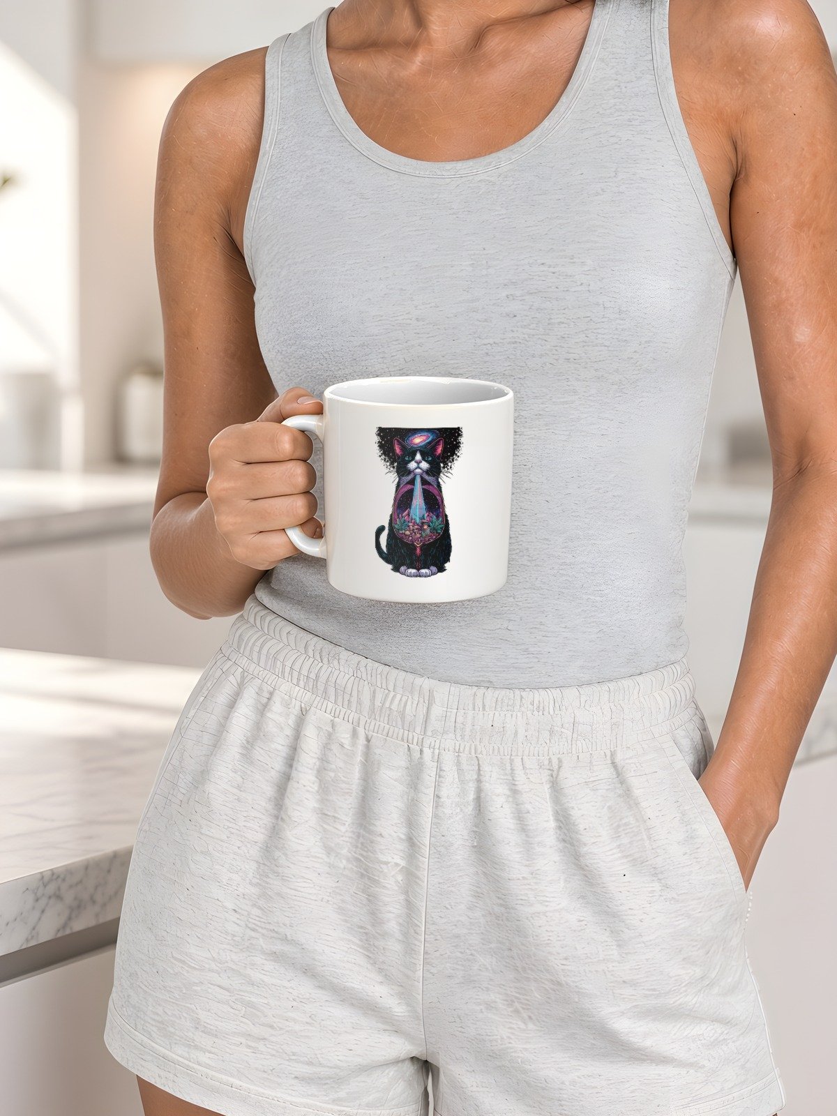 Psilocy-Cat Mug held by model