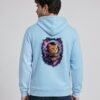 Man wearing the Blue Aqua Puddy's Odyssey Midweight Hoodie, back view