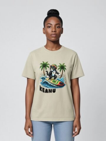 Woman wearing the Stone Rasta Waves tee, front view
