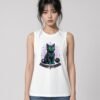 Woman wearing the White Realm Guardian Muscle Shirt, front view
