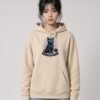 Woman wearing the Desert Dust Realm Guardian organic heavyweight hoodie, front view