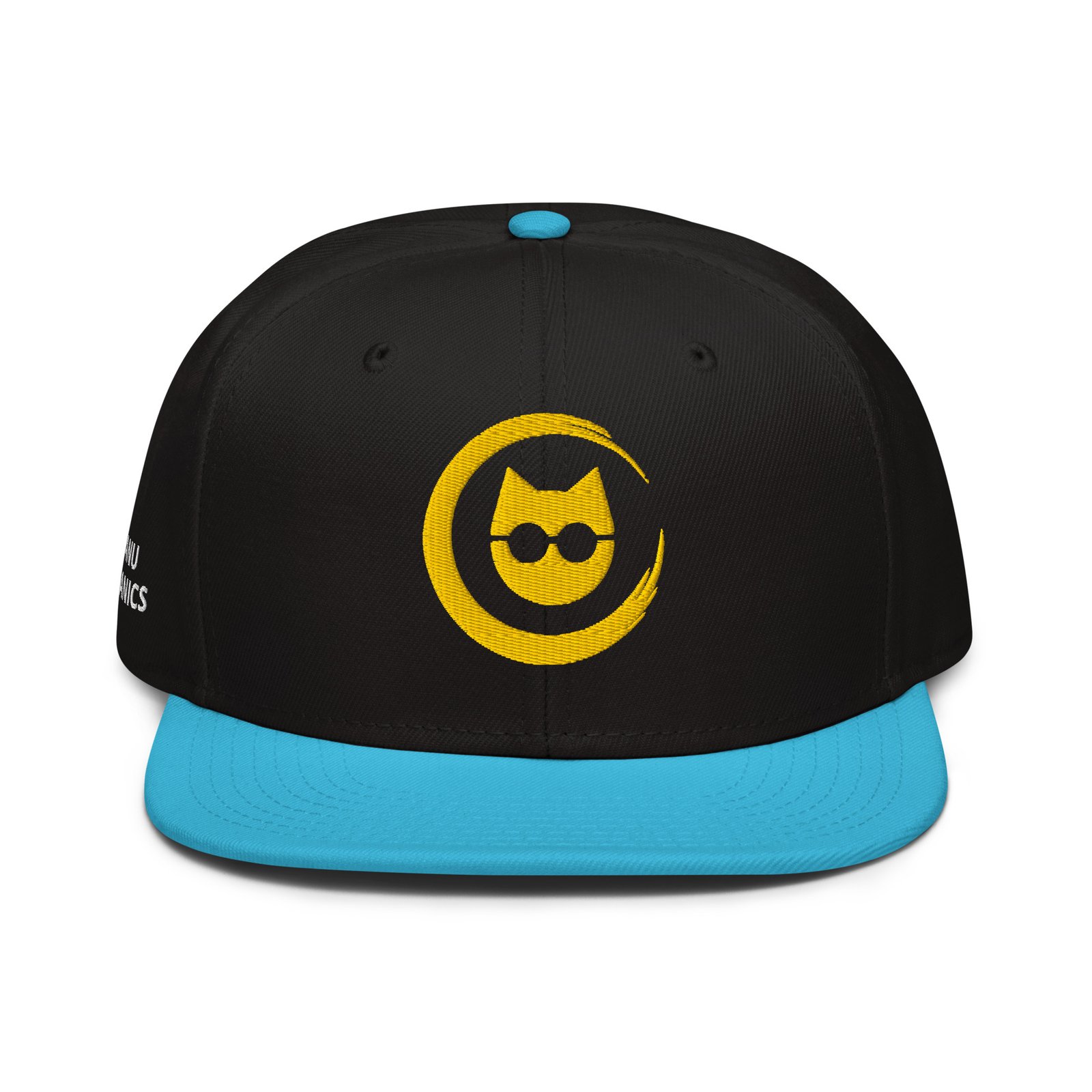 Keanu Gold Logo Two-Tone Snapback Hat in Aqua blue/Black – front view