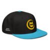 Keanu Gold Logo Two-Tone Snapback Hat in Aqua blue/Black – right front view