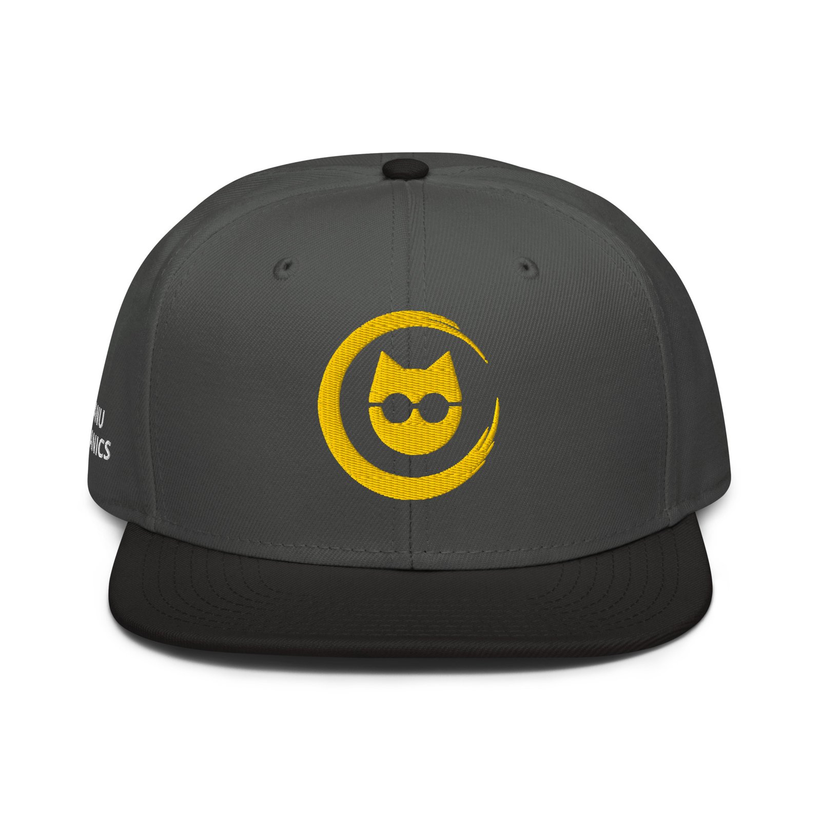Keanu Gold Logo Two-Tone Snapback Hat in Black/Charcoal gray – front view
