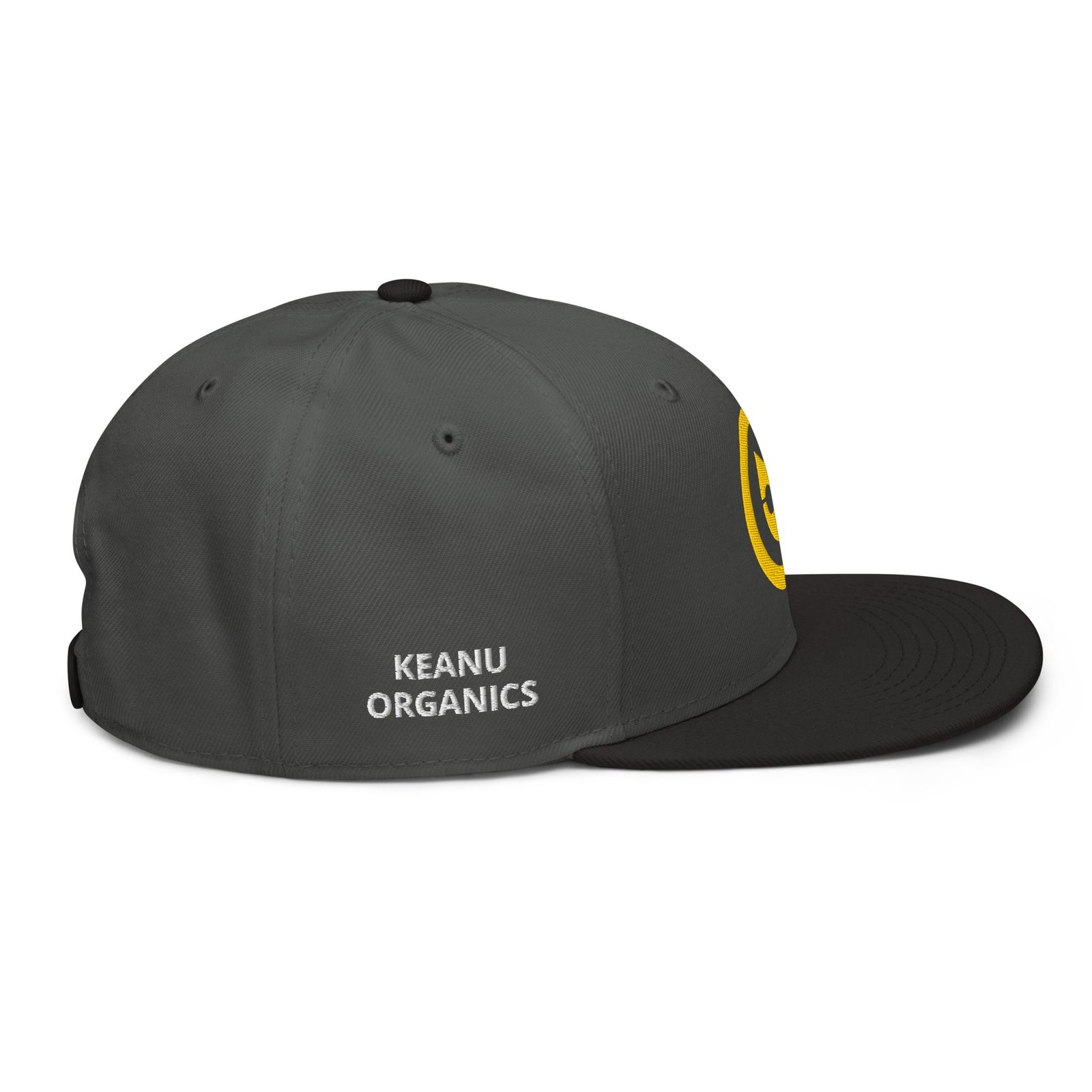 Keanu Gold Logo Two-Tone Snapback Hat in Black/Charcoal gray – right side