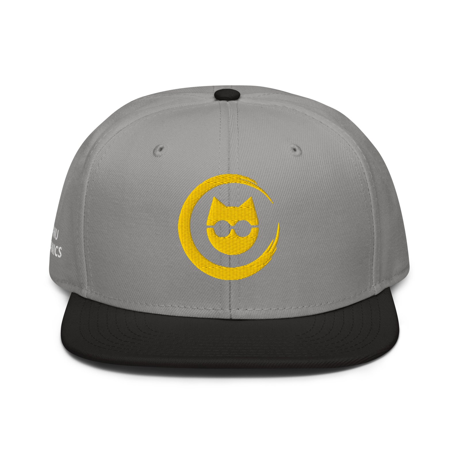 Keanu Gold Logo Two-Tone Snapback Hat in Black/Gray – front view