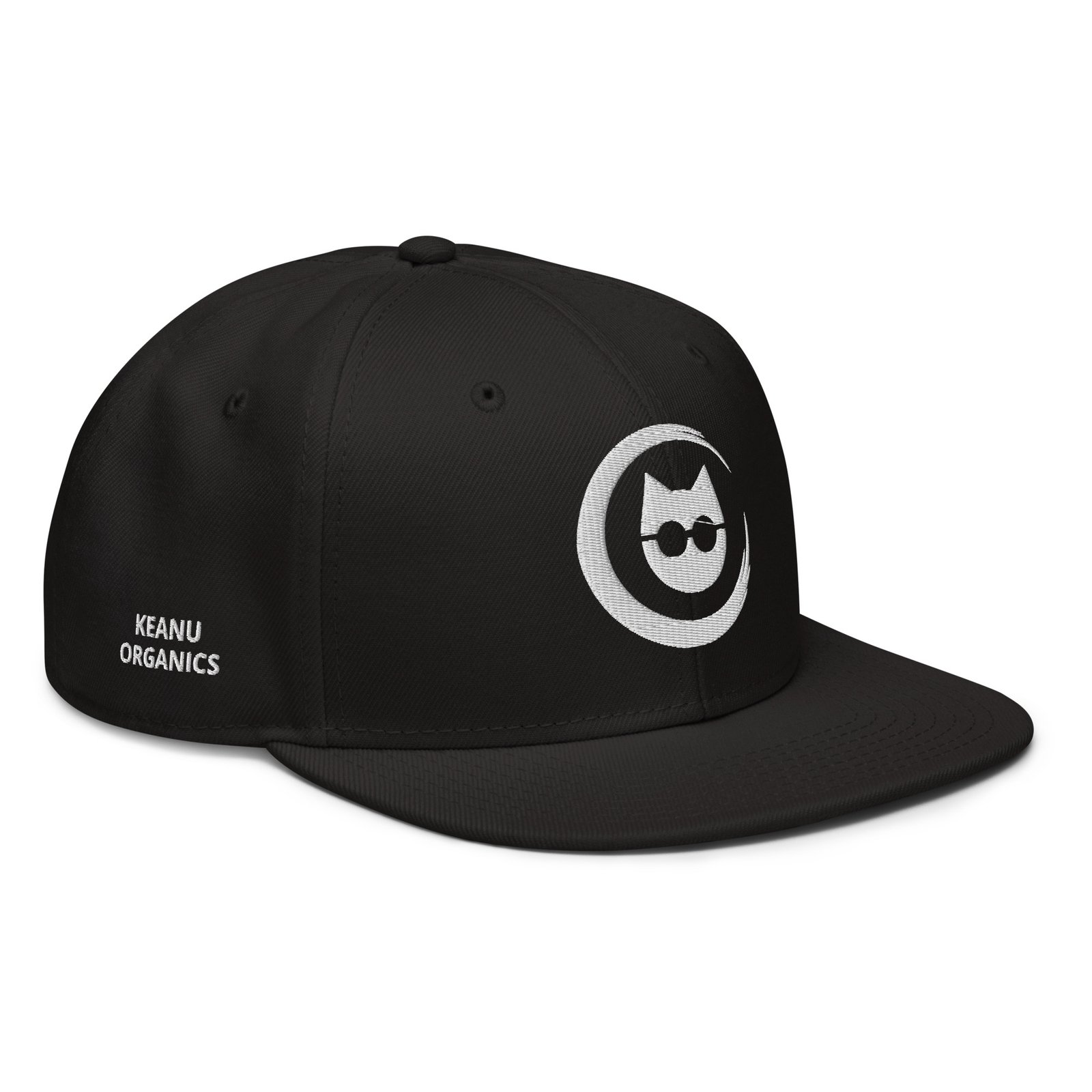 Keanu Logo Snapback Hat in Black – right front view