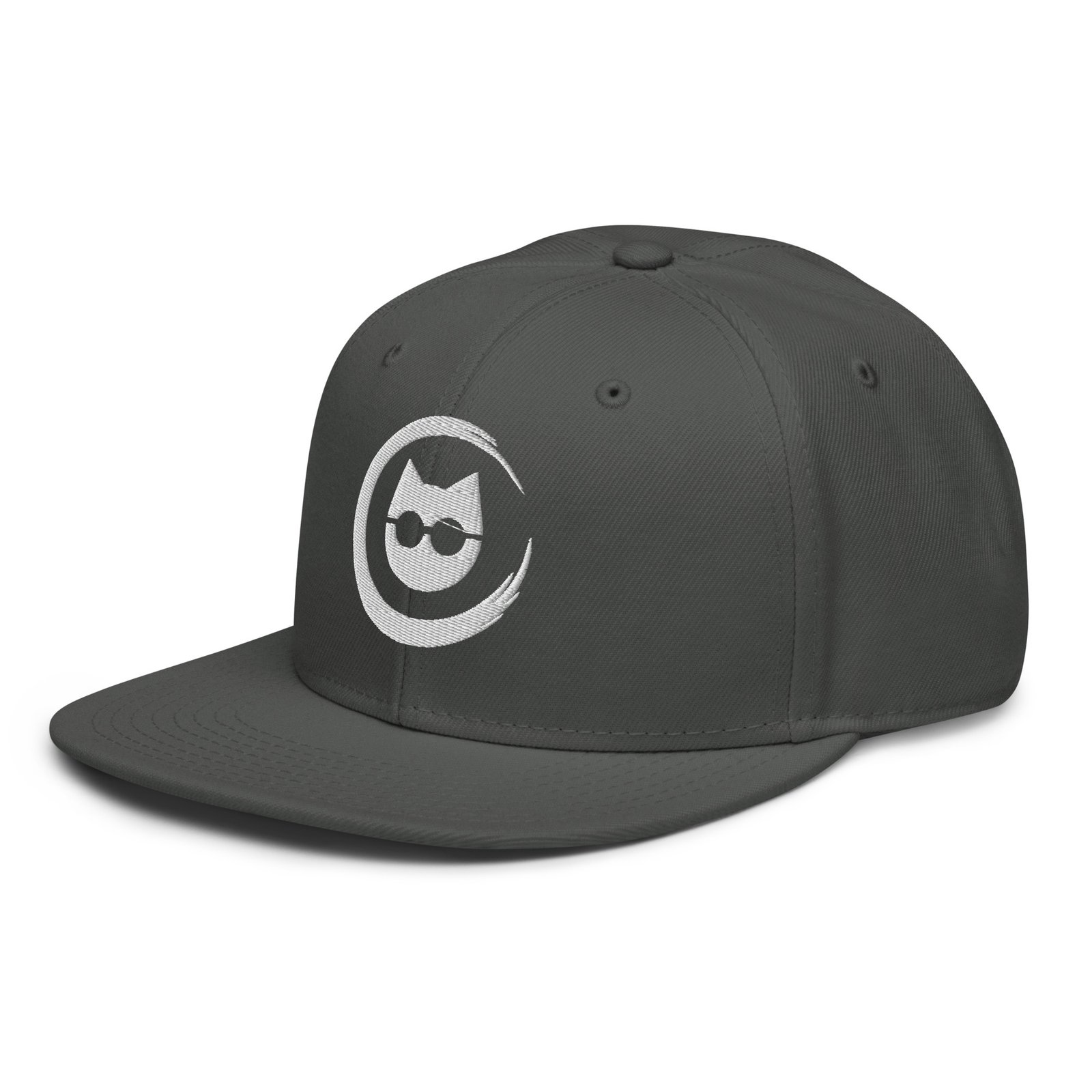 Keanu Logo Snapback Hat in Charcoal gray – left front view