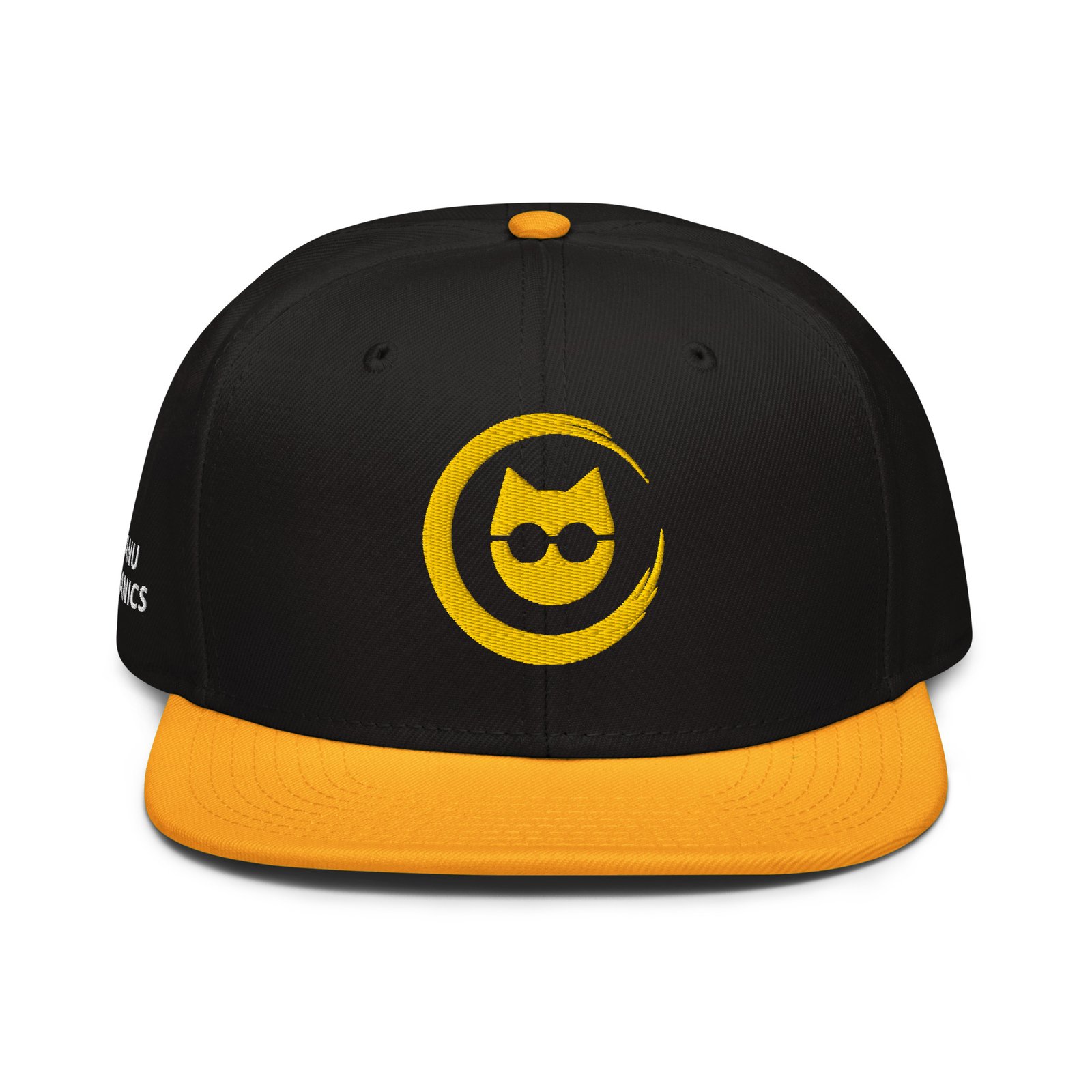 Keanu Gold Logo Two-Tone Snapback Hat in Gold/Black – front view