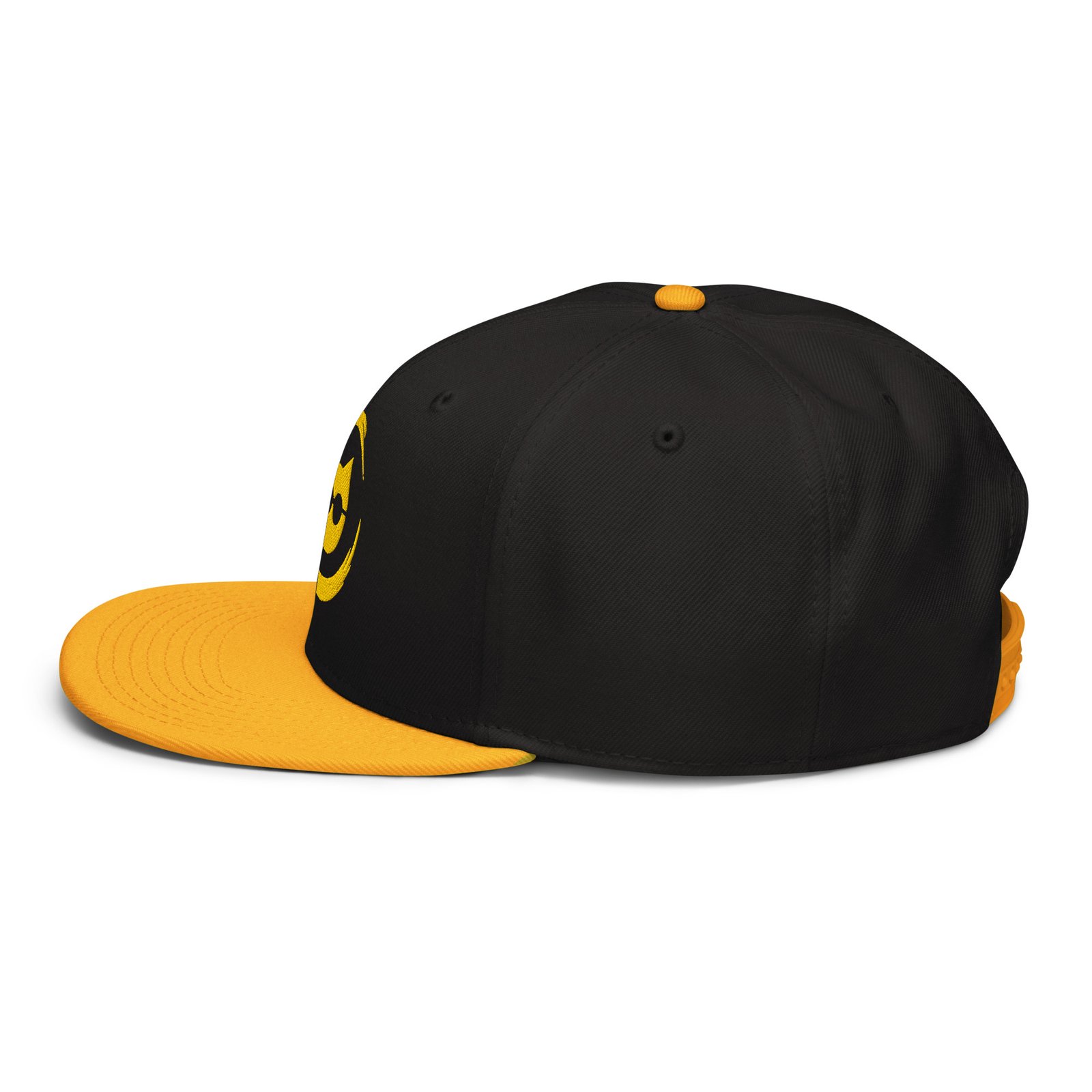 Keanu Gold Logo Two-Tone Snapback Hat in Gold/Black – left side