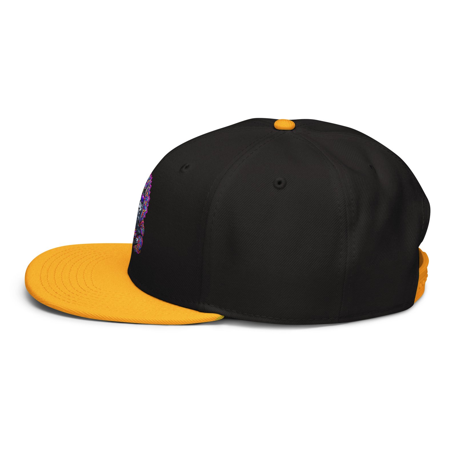 Mahavatar Keanu Ultra Snapback Hat in Gold/Black – left side