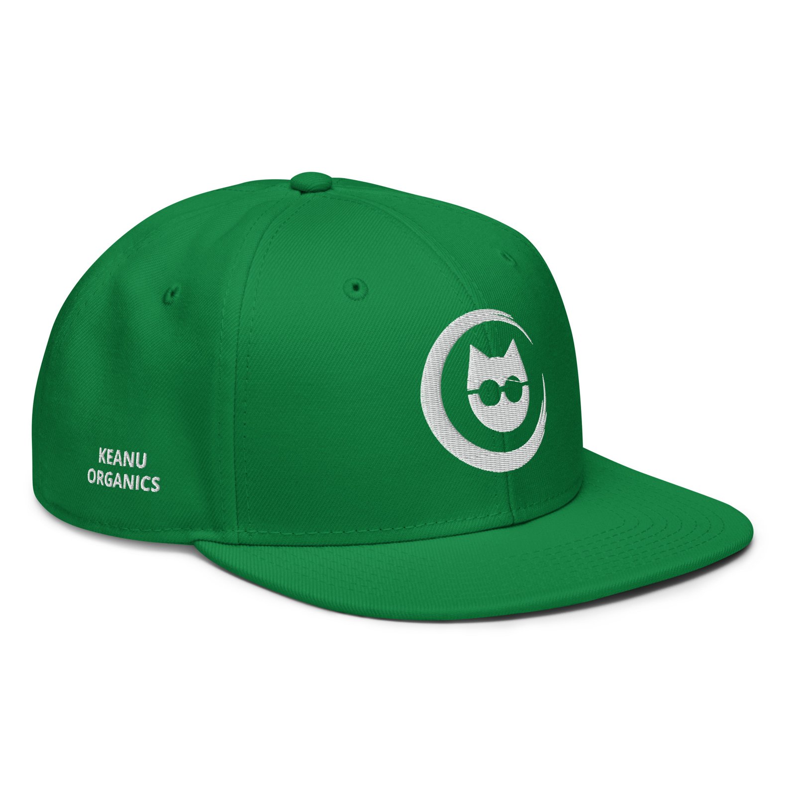 Keanu Logo Snapback Hat in Kelly Green – right front view