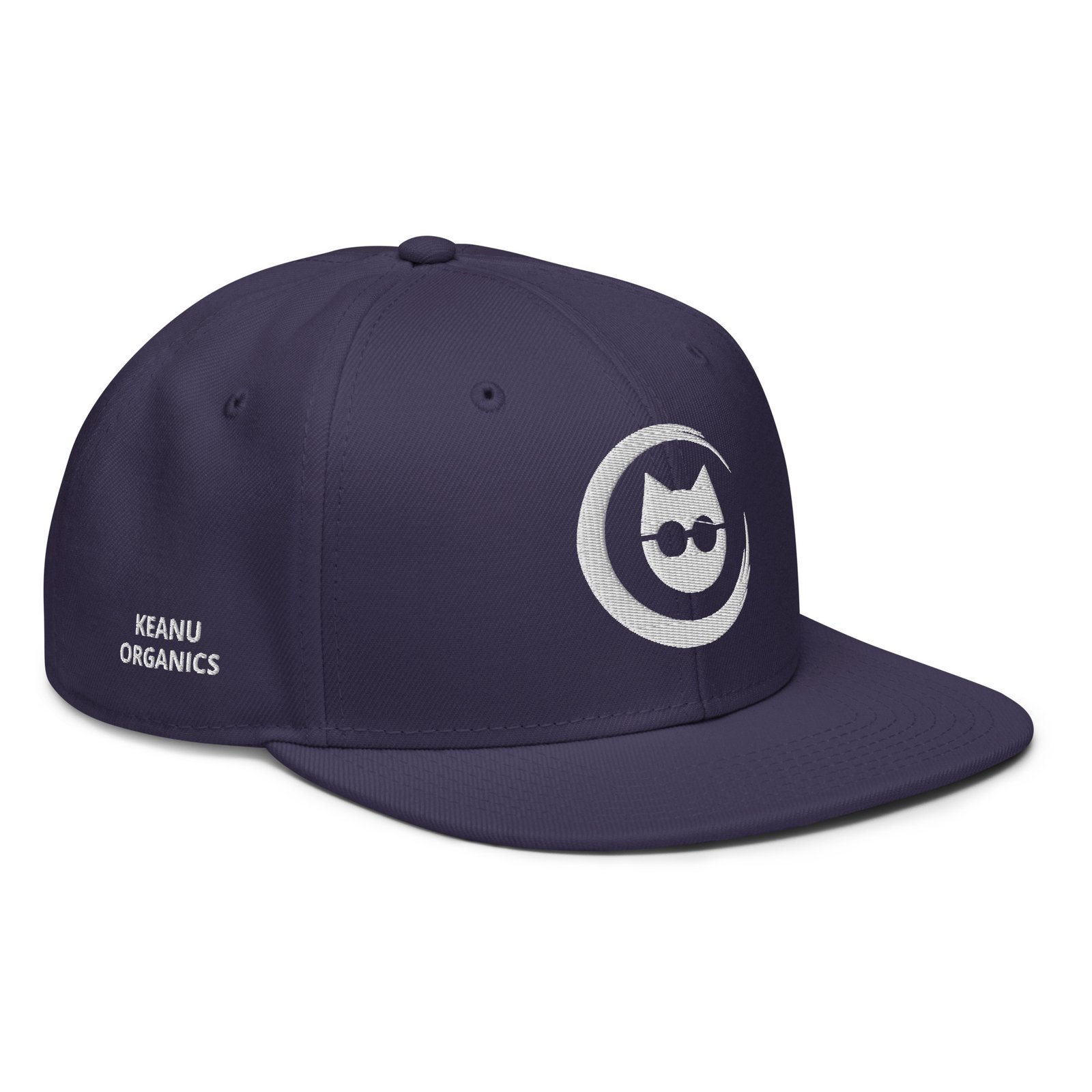 Keanu Logo Snapback Hat in Navy blue – right front view