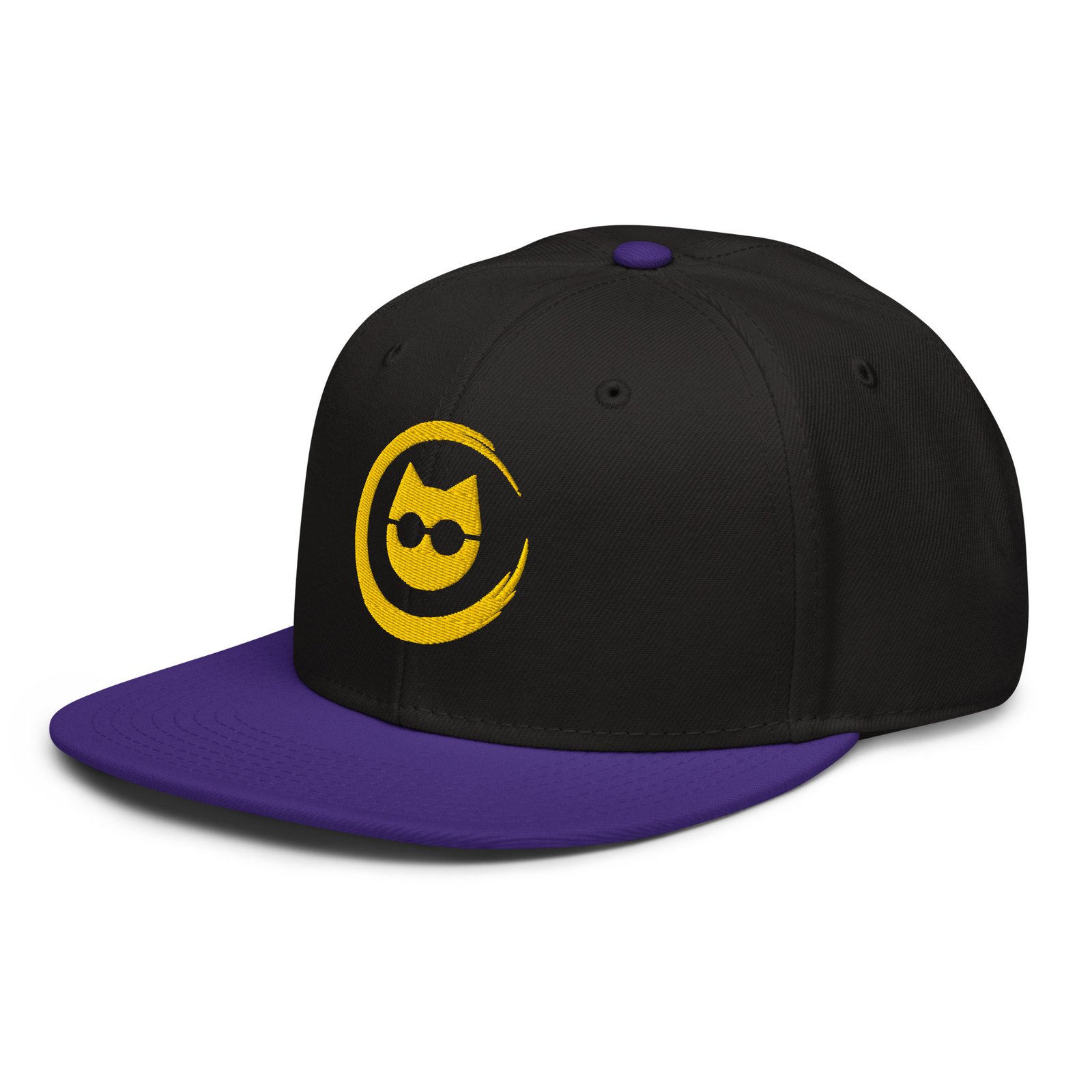 Keanu Gold Logo Two-Tone Snapback Hat in Purple/Black – left front view