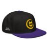 Keanu Gold Logo Two-Tone Snapback Hat in Purple/Black – right front view