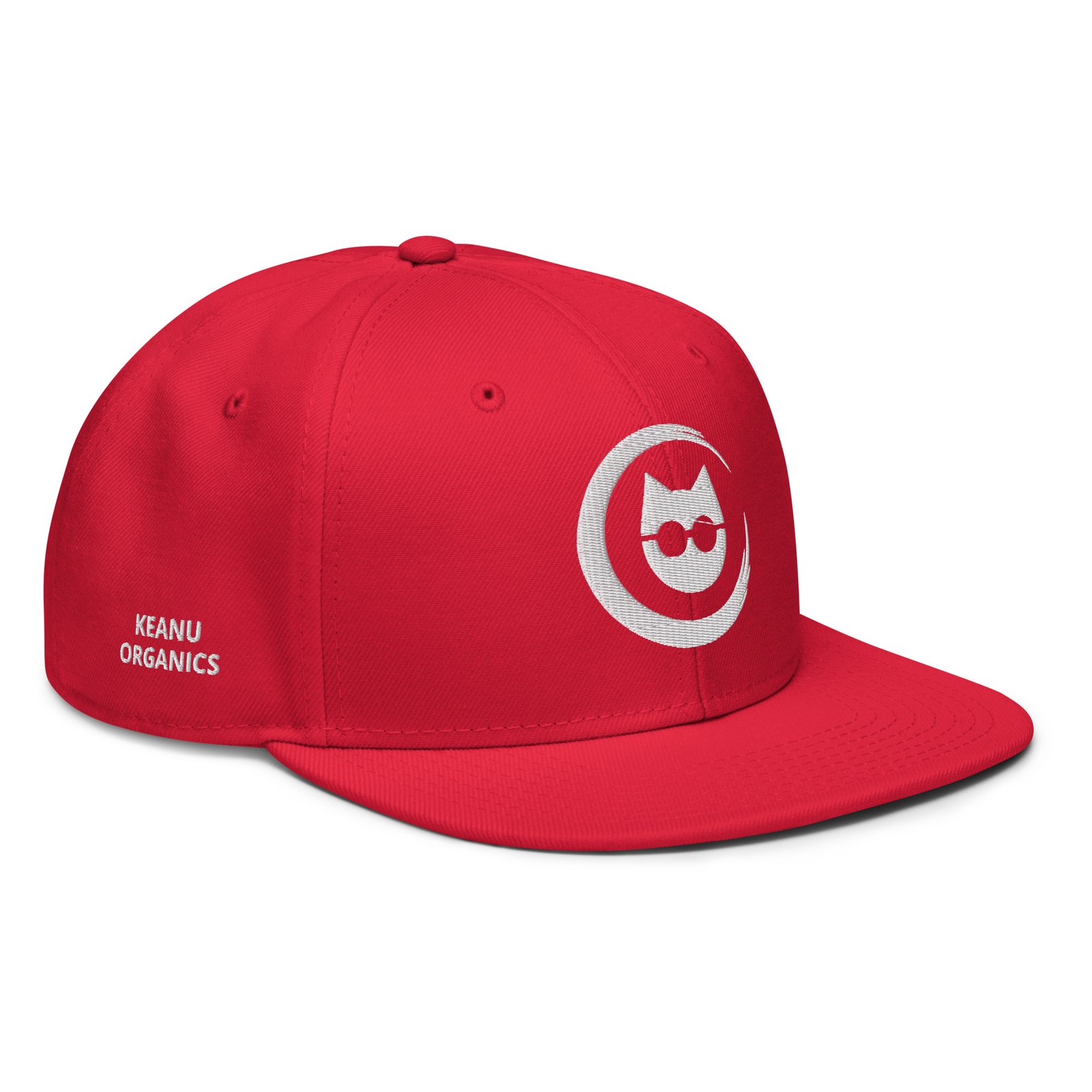 Keanu Logo Snapback Hat in Red – right front view