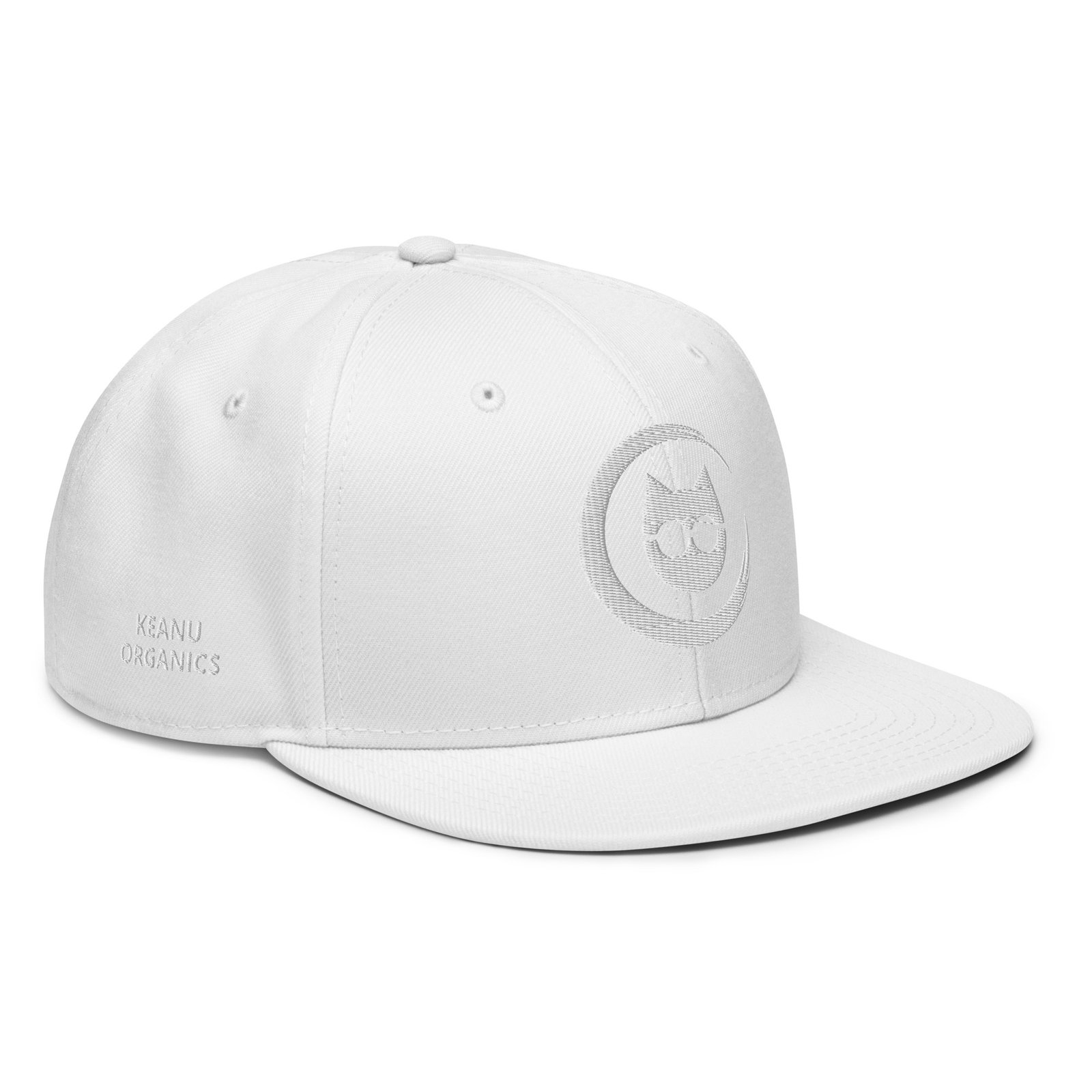 Keanu Logo Snapback Hat in White – right front view