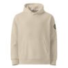 Prism Heavyweight Hoodie in Desert Dust, front: plain front with a black Keanu Organics logo down the left sleeve