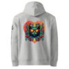 Prism Heavyweight Hoodie in Heather Grey, back: Keanu in sunglasses inside a red-to-orange prism heart with geometric leaves, printed large on the back