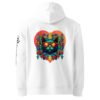 Prism Heavyweight Hoodie in White, back: Keanu in sunglasses inside a red-to-orange prism heart with geometric leaves, printed large on the back