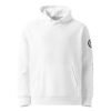 Prism Heavyweight Hoodie in White, front: plain front with a black Keanu Organics logo down the left sleeve
