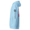 Neon Heartbreak Midweight Hoodie — Blue Aqua — left sleeve, black Keanu Organics logo