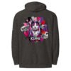 Neon Heartbreak Midweight Hoodie — Charcoal Heather — back print, street-art Keanu cat collage