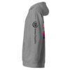 Neon Heartbreak Midweight Hoodie — Gunmetal Heather — left sleeve, black Keanu Organics logo