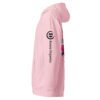 Neon Heartbreak Midweight Hoodie — Light Pink — left sleeve, black Keanu Organics logo